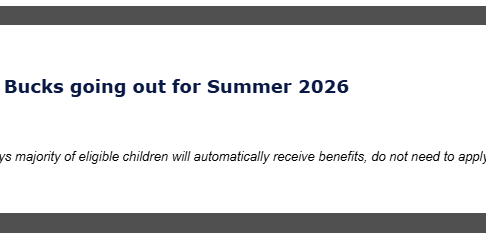 SUN Bucks going out for Summer 2026 with subtitle: LDH says most eligible children will automatically receive benefits; no application needed.