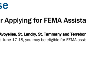 News release: What to Expect after Applying for FEMA Assistance; Tropical Storm Arthur affects several Louisiana parishes.