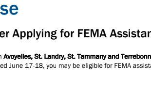 Screenshot 2026-07-14 095734 News release: What to Expect after Applying for FEMA Assistance; Tropical Storm Arthur affects several Louisiana parishes.