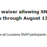 Louisiana SNAP waiver allows purchase of hot foods through August 13, with extra flexibility after Tropical Storm Arthur.